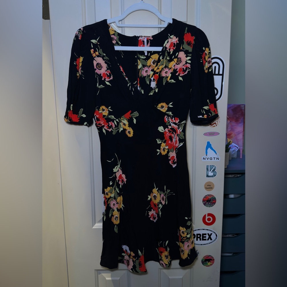 Free People Black Dress with Floral Design